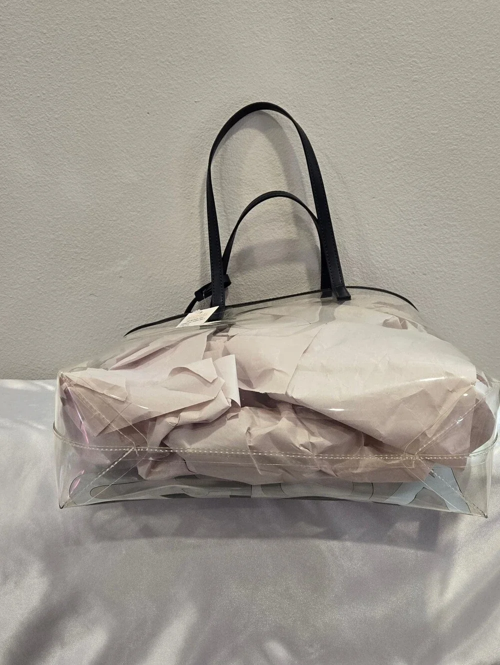 Michael Kors NWT Transparent Tote with Navy Blue Logo and Gold MK Charm - Picture 5 of 10